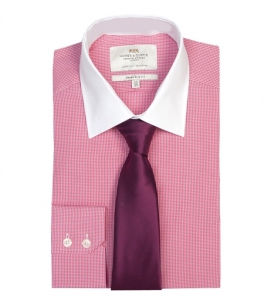 Men's PINK & WHITE CHECK EXTRA SLIM FIT SHIRT WITH WHITE COLLAR 